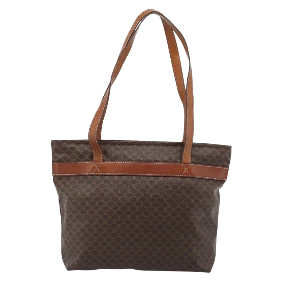 CELINE Macadam Canvas Tote Bag PVC Leather Brown Gold Auth ka4675