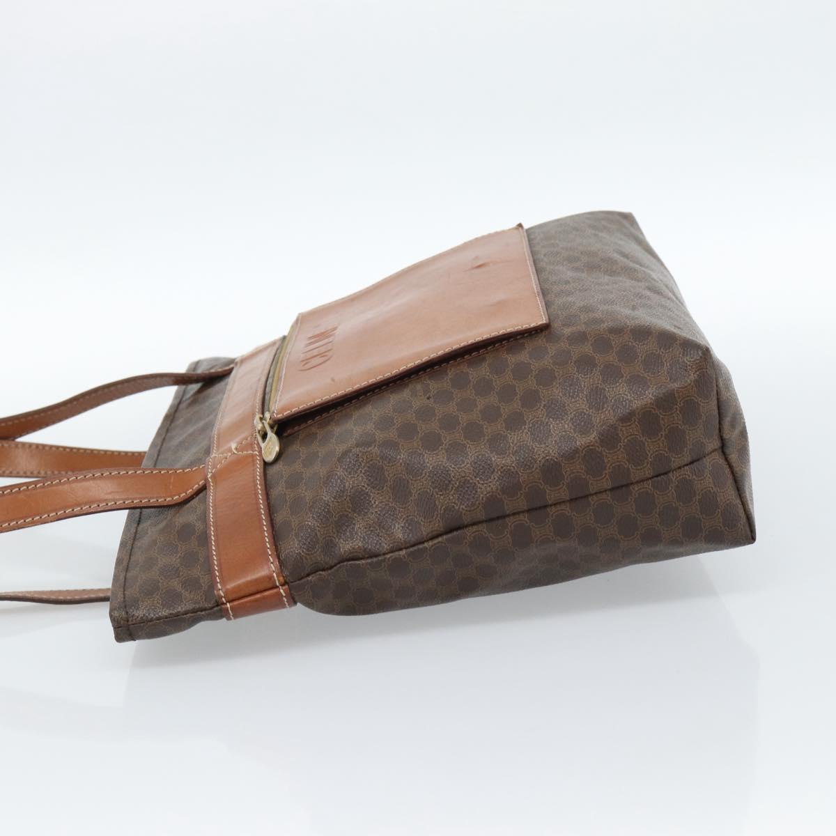CELINE Macadam Canvas Tote Bag PVC Leather Brown Gold Auth ka4675