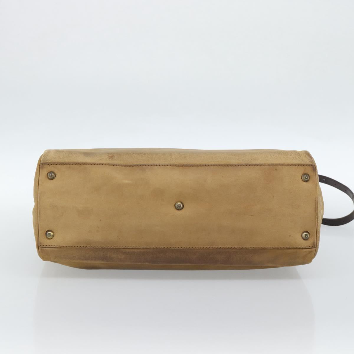 FENDI Peek A Boo Large Hand Bag Leather 2way Beige Auth ka4679