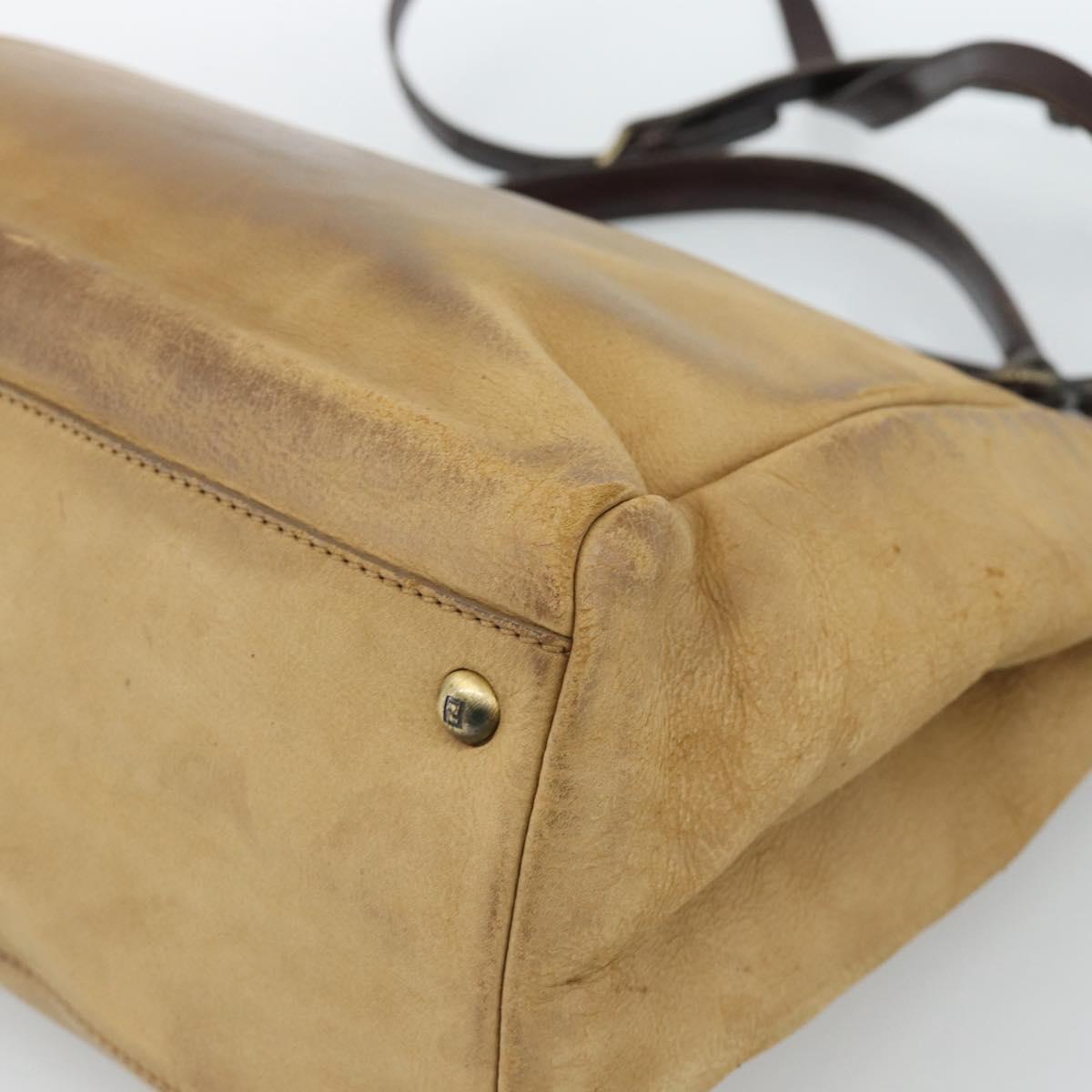 FENDI Peek A Boo Large Hand Bag Leather 2way Beige Auth ka4679
