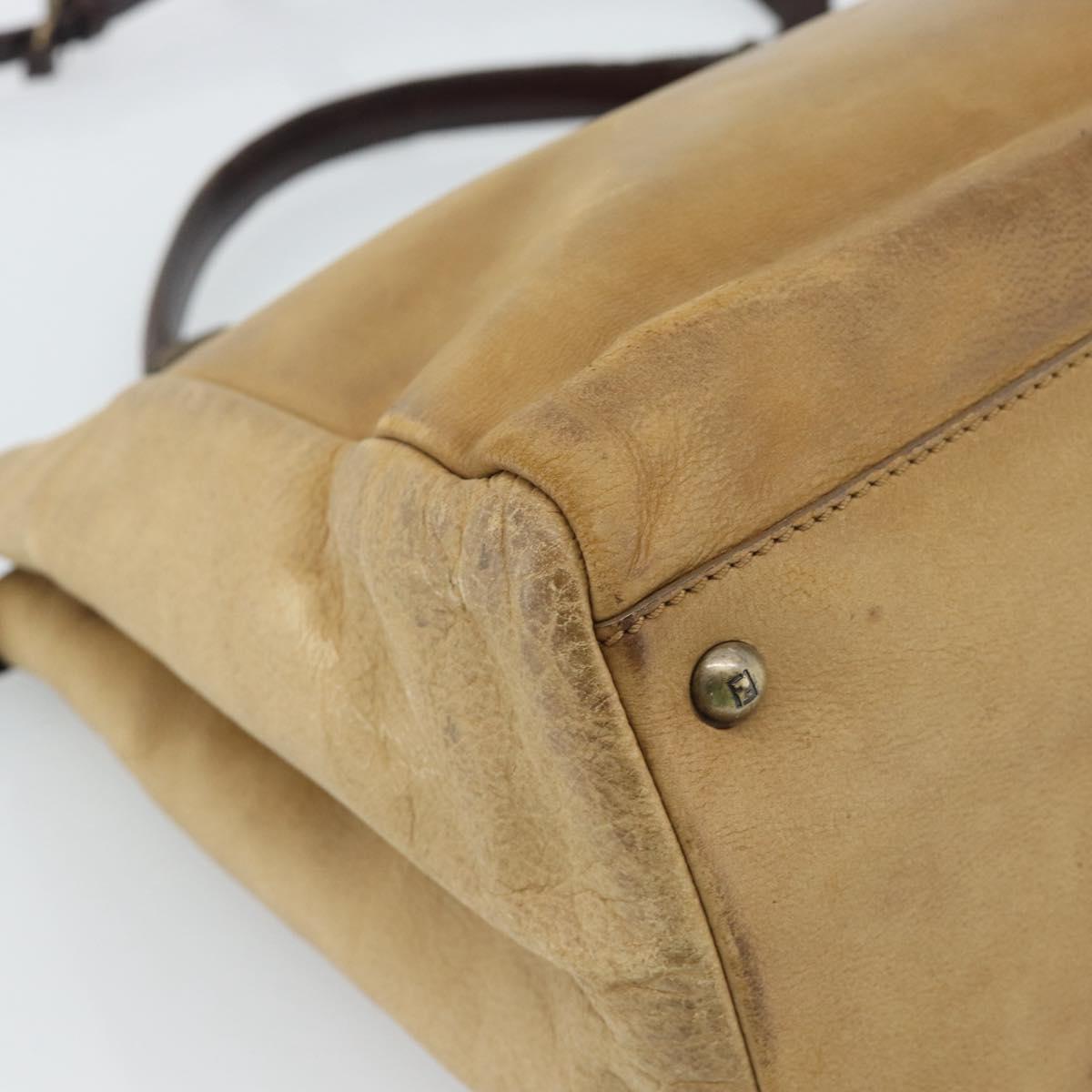 FENDI Peek A Boo Large Hand Bag Leather 2way Beige Auth ka4679