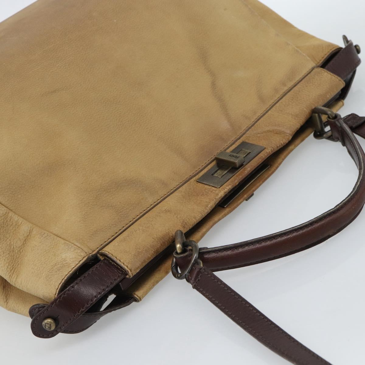 FENDI Peek A Boo Large Hand Bag Leather 2way Beige Auth ka4679