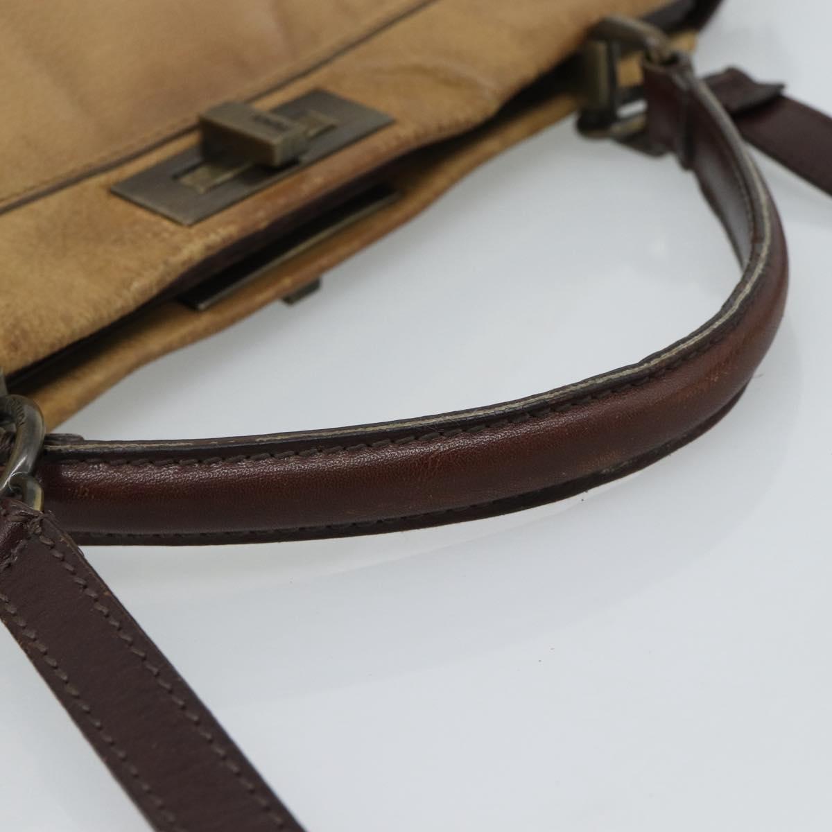 FENDI Peek A Boo Large Hand Bag Leather 2way Beige Auth ka4679