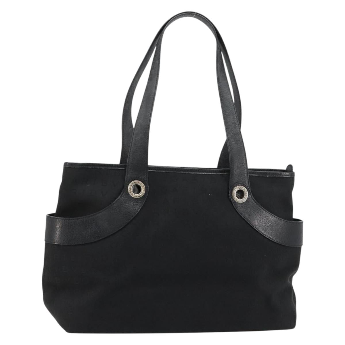 BVLGARI Hand Bag Canvas Leather Black Silver Auth ka4682
