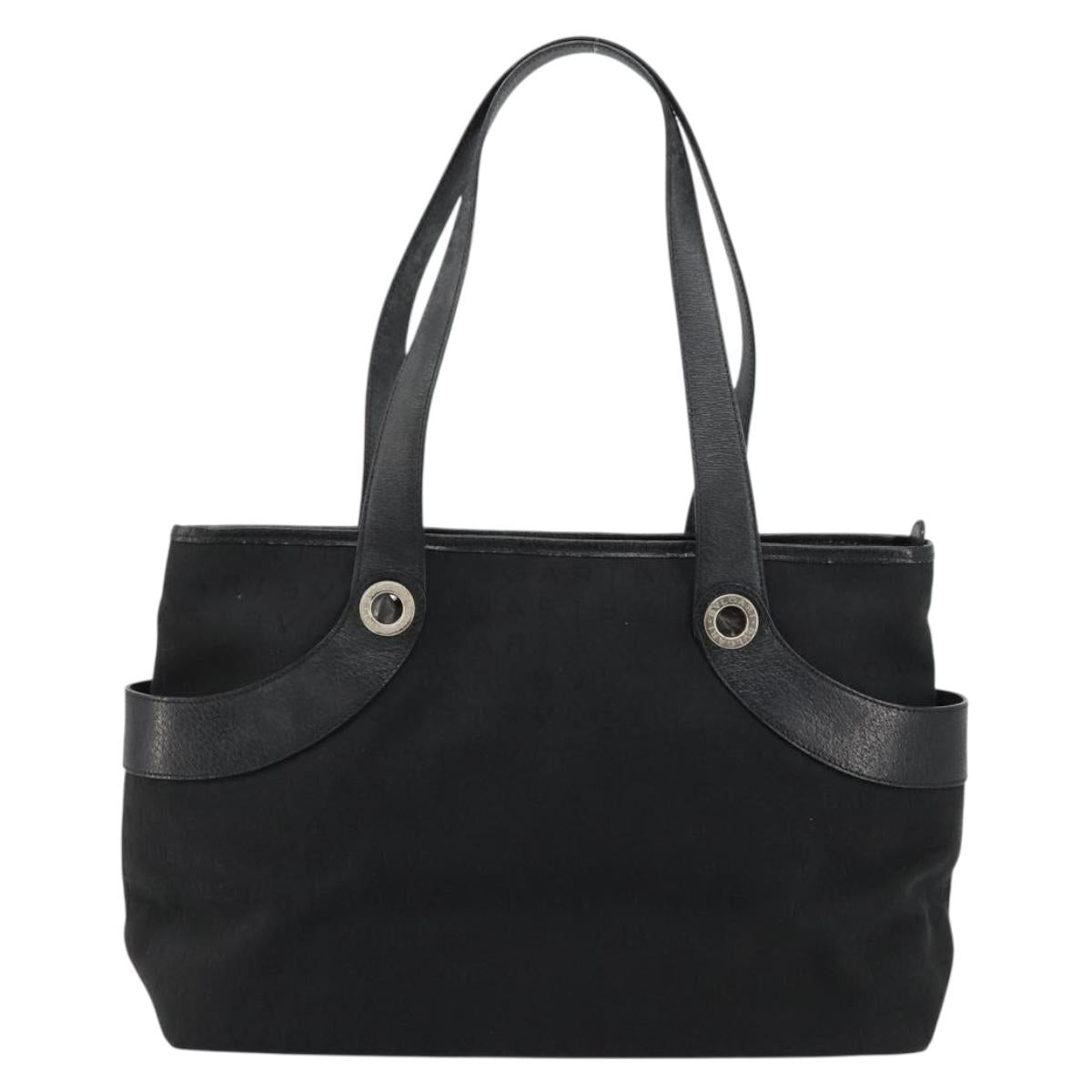 BVLGARI Hand Bag Canvas Leather Black Silver Auth ka4682