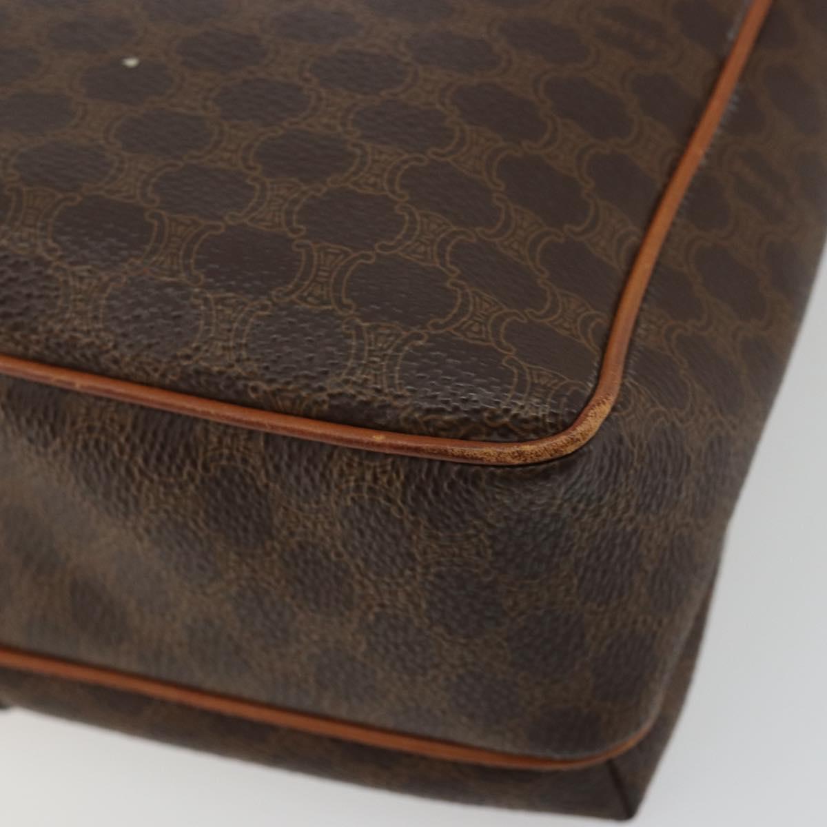 CELINE Macadam Canvas Circle Shoulder Bag PVC Leather Brown Gold Auth ka4684A