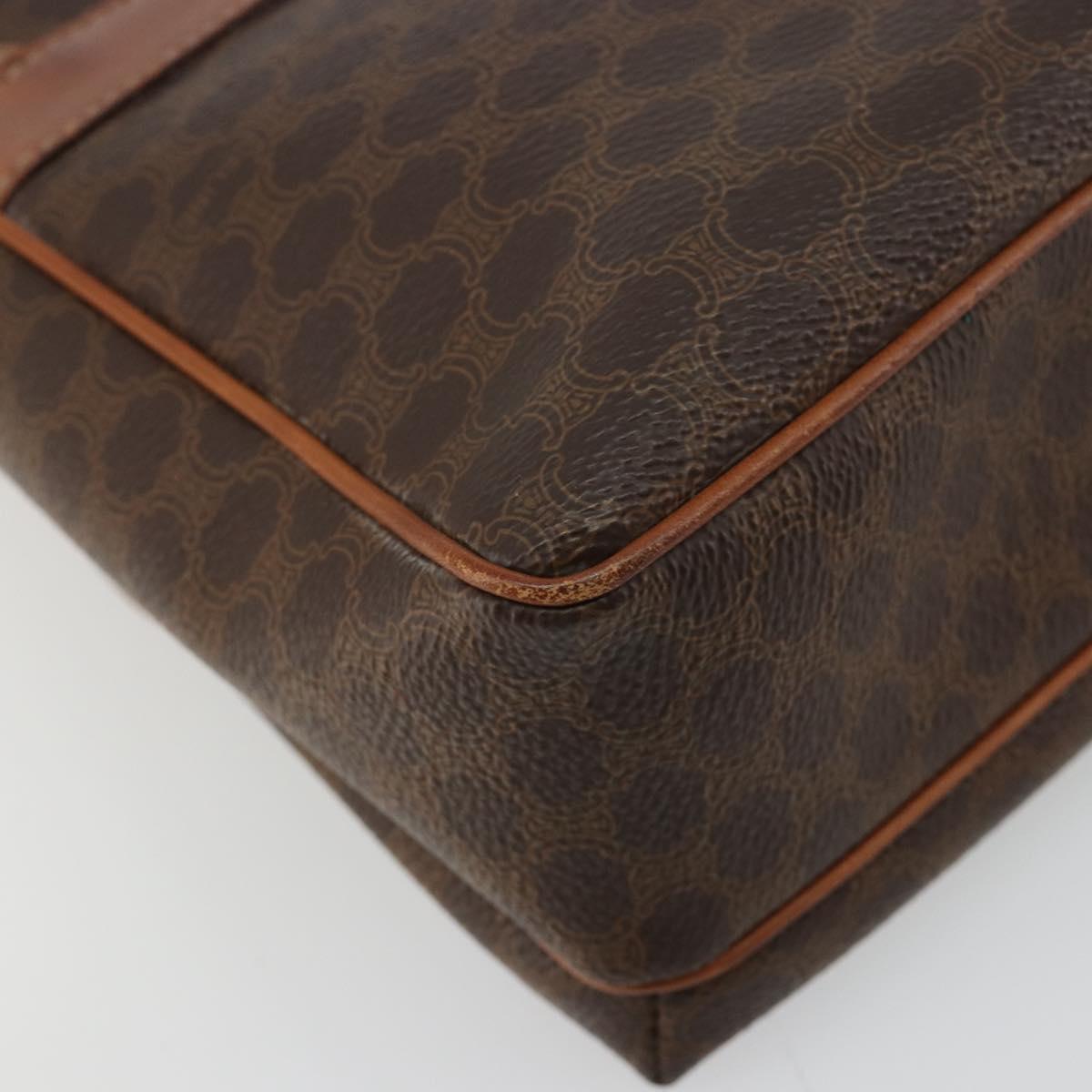 CELINE Macadam Canvas Circle Shoulder Bag PVC Leather Brown Gold Auth ka4684A