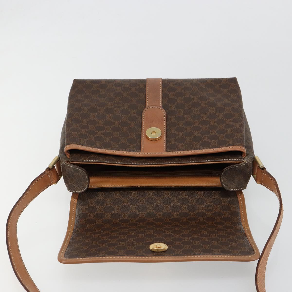 CELINE Macadam Canvas Circle Shoulder Bag PVC Leather Brown Gold Auth ka4684A