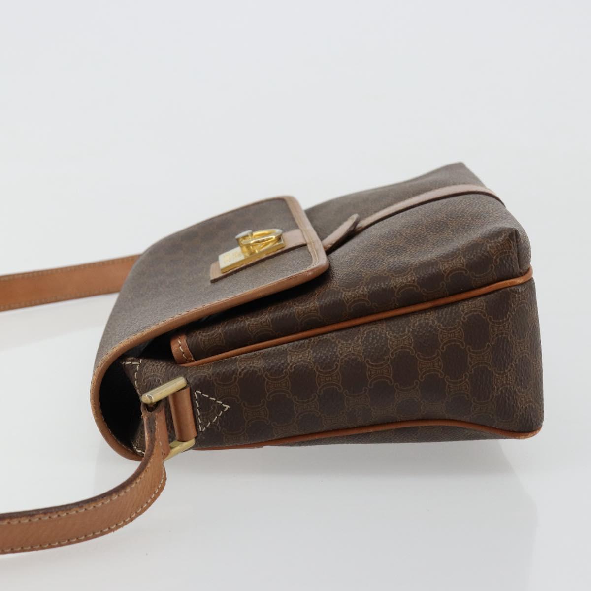 CELINE Macadam Canvas Circle Shoulder Bag PVC Leather Brown Gold Auth ka4684A