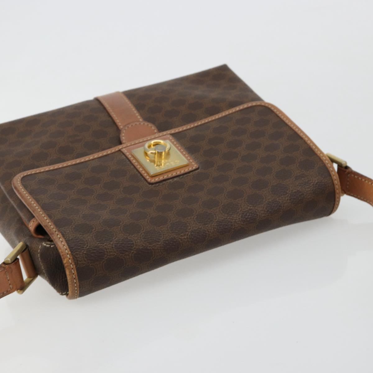 CELINE Macadam Canvas Circle Shoulder Bag PVC Leather Brown Gold Auth ka4684A
