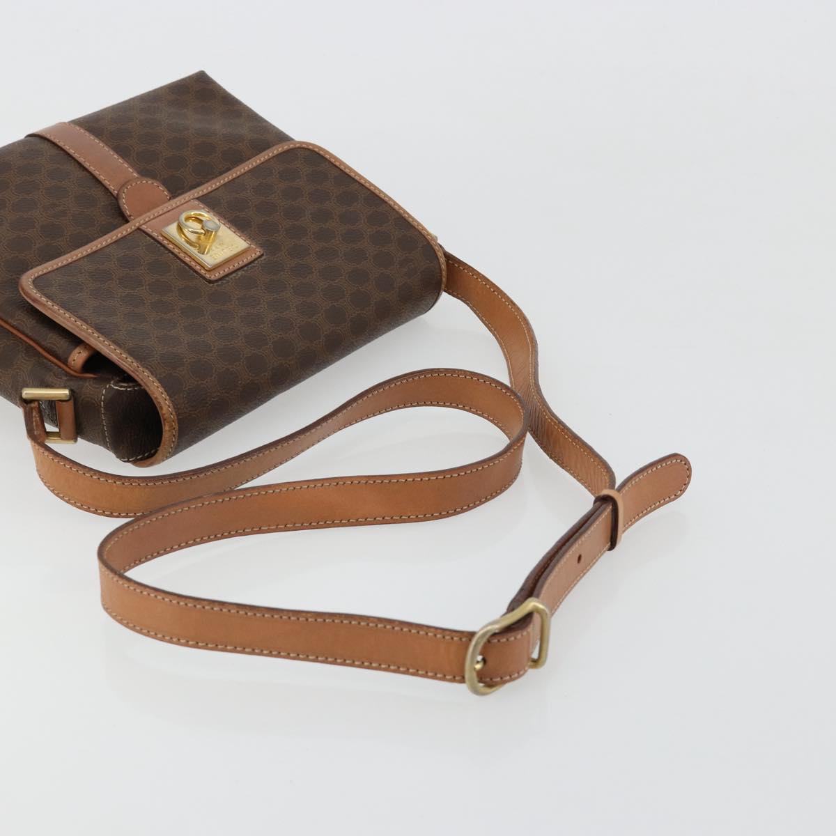 CELINE Macadam Canvas Circle Shoulder Bag PVC Leather Brown Gold Auth ka4684A