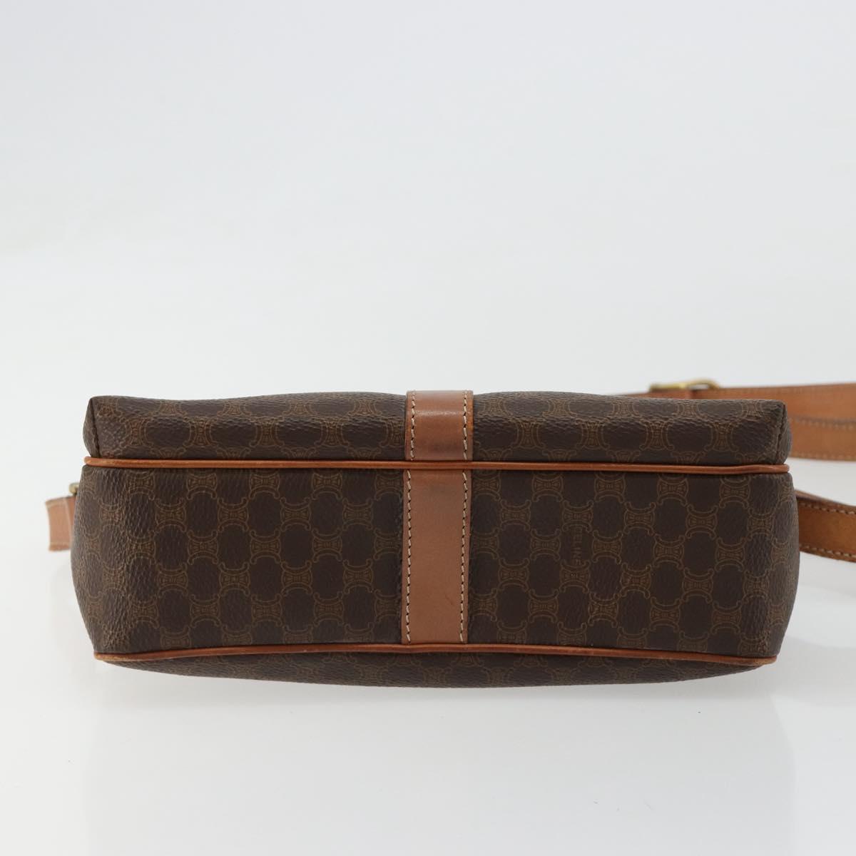 CELINE Macadam Canvas Circle Shoulder Bag PVC Leather Brown Gold Auth ka4684A