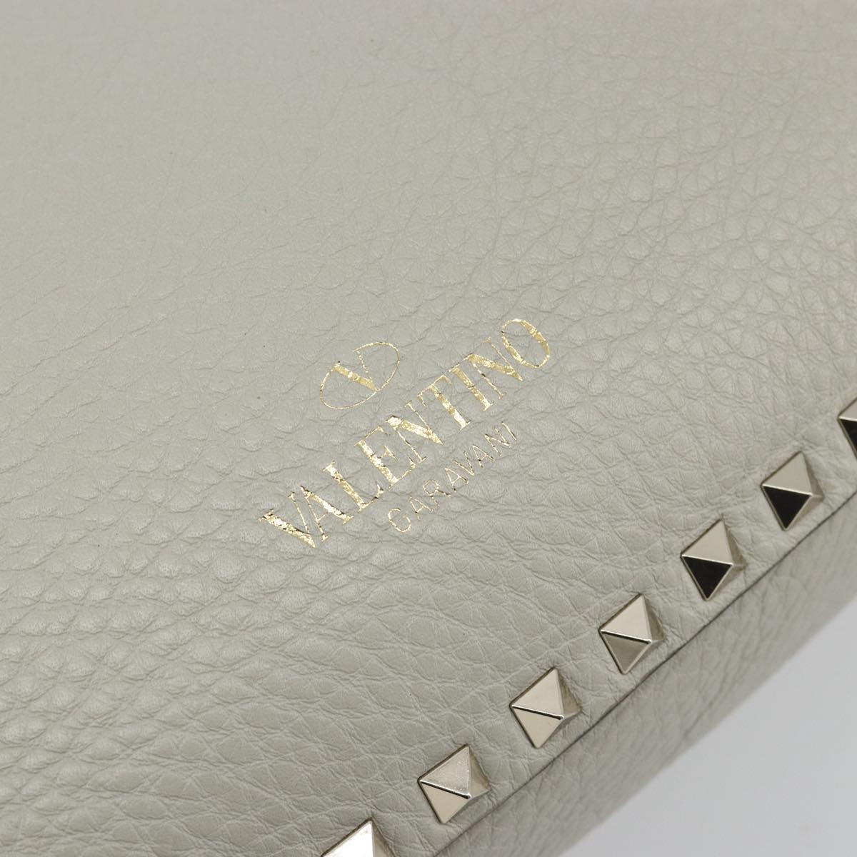 VALENTINO Rock Studs Hand Bag Leather 2way Gray Gold Auth ka4689A