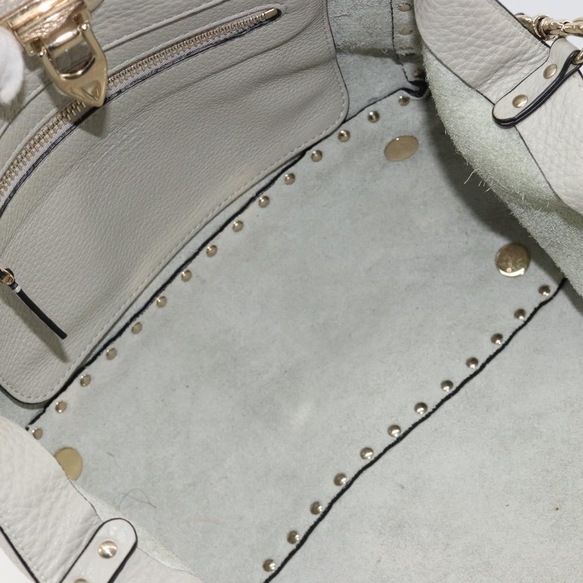 VALENTINO Rock Studs Hand Bag Leather 2way Gray Gold Auth ka4689A