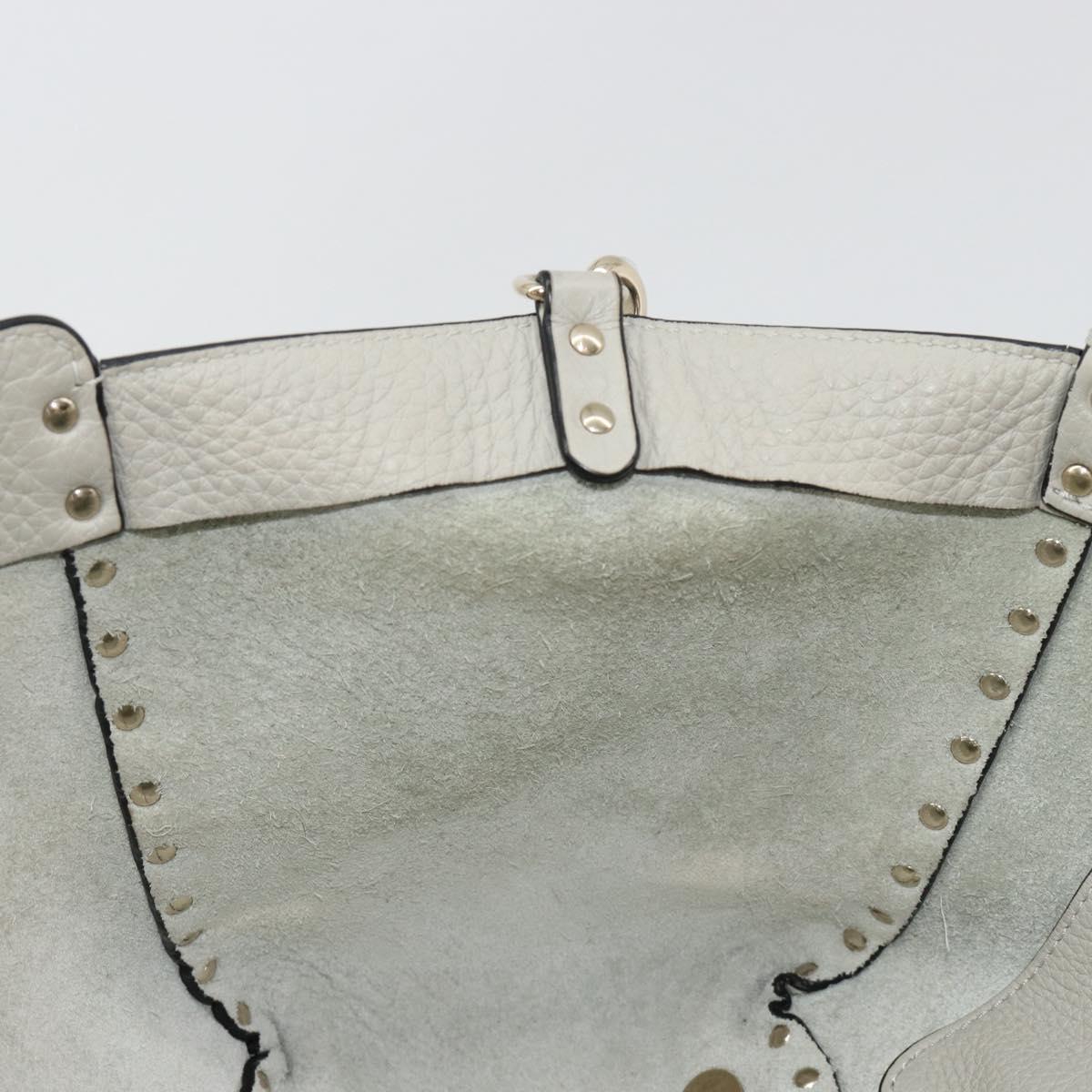 VALENTINO Rock Studs Hand Bag Leather 2way Gray Gold Auth ka4689A