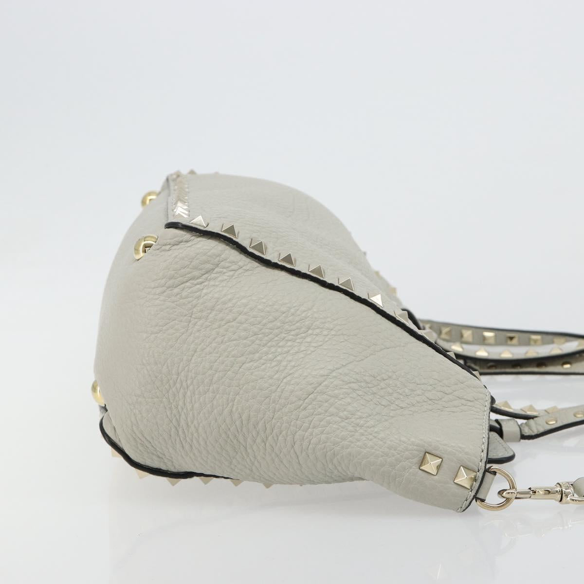 VALENTINO Rock Studs Hand Bag Leather 2way Gray Gold Auth ka4689A