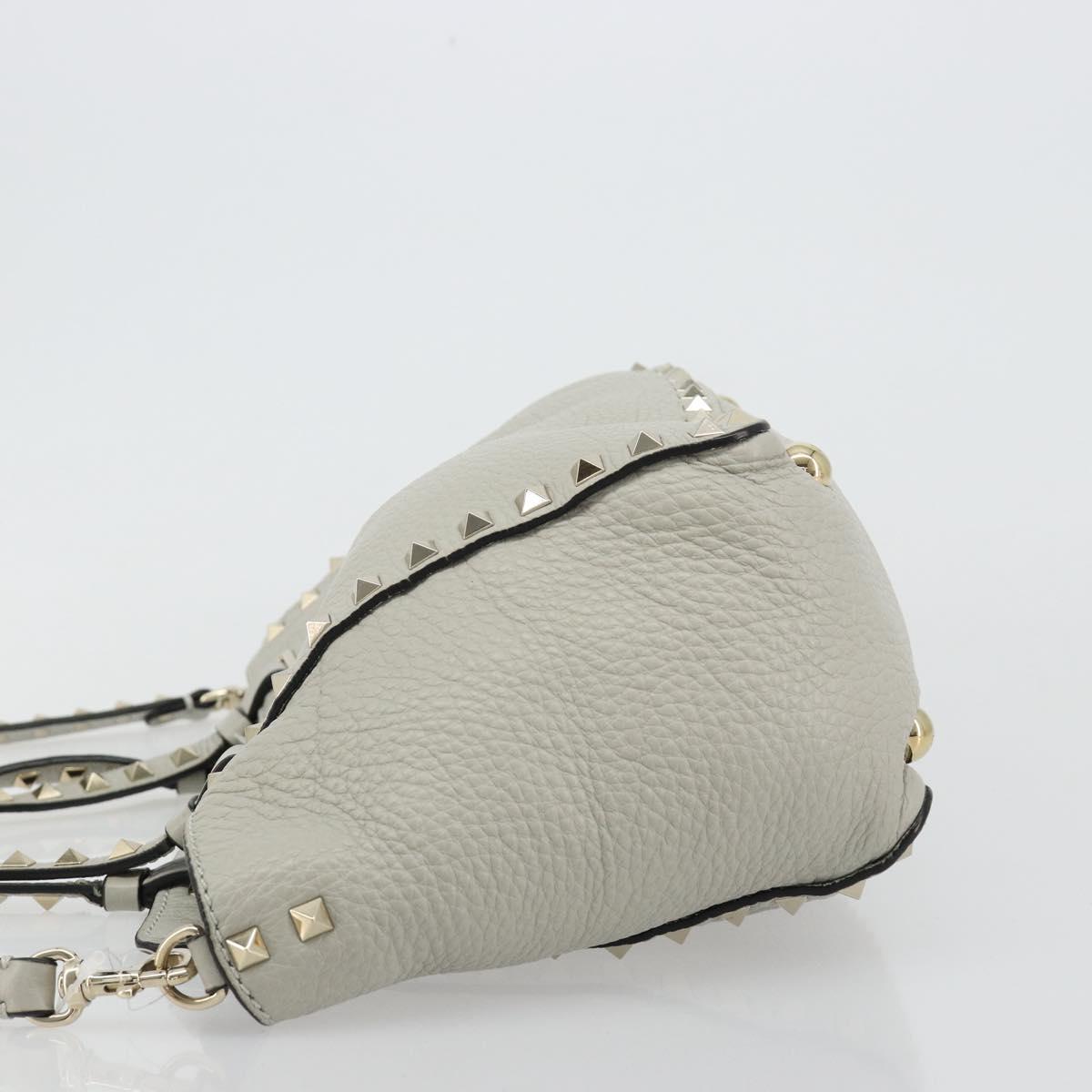 VALENTINO Rock Studs Hand Bag Leather 2way Gray Gold Auth ka4689A