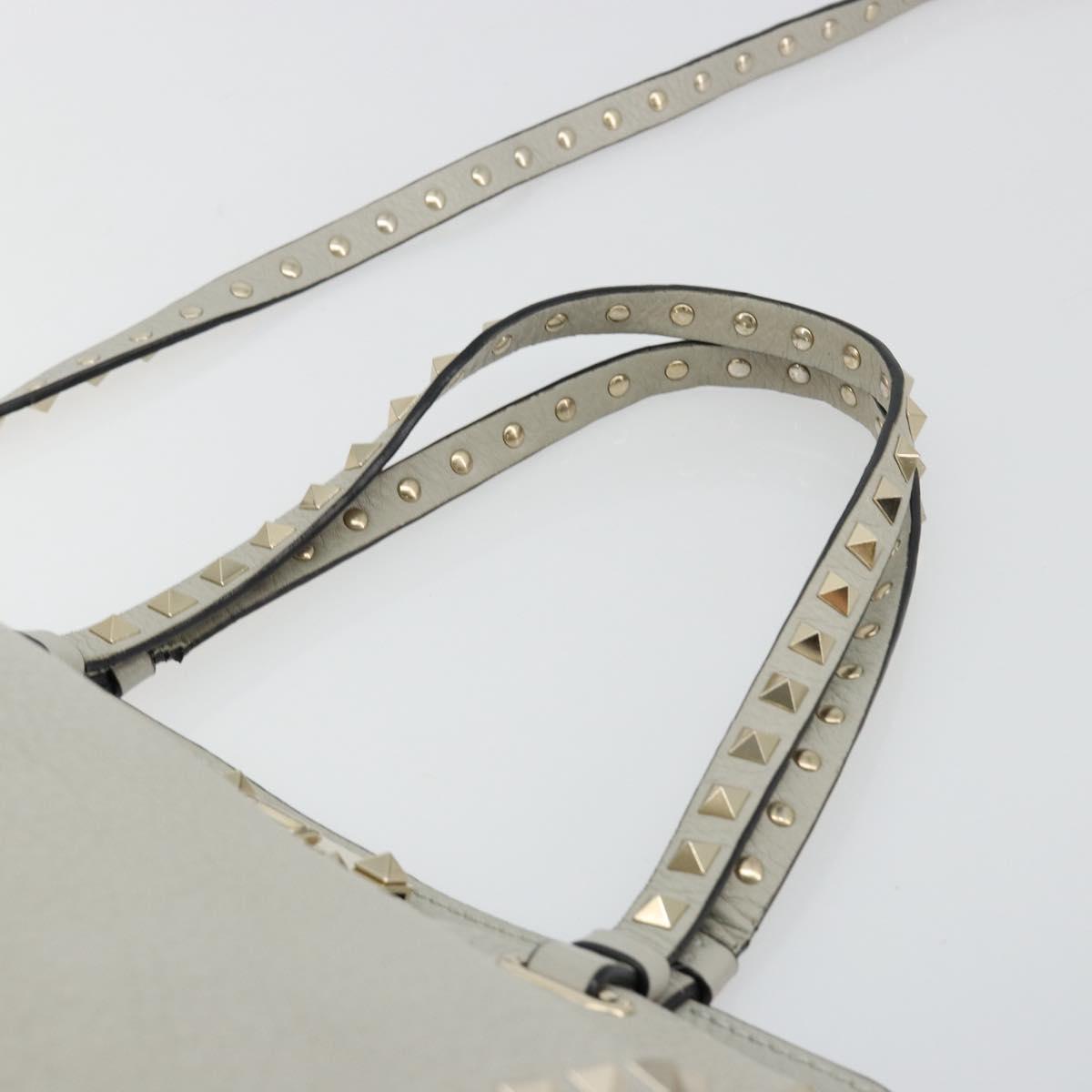 VALENTINO Rock Studs Hand Bag Leather 2way Gray Gold Auth ka4689A