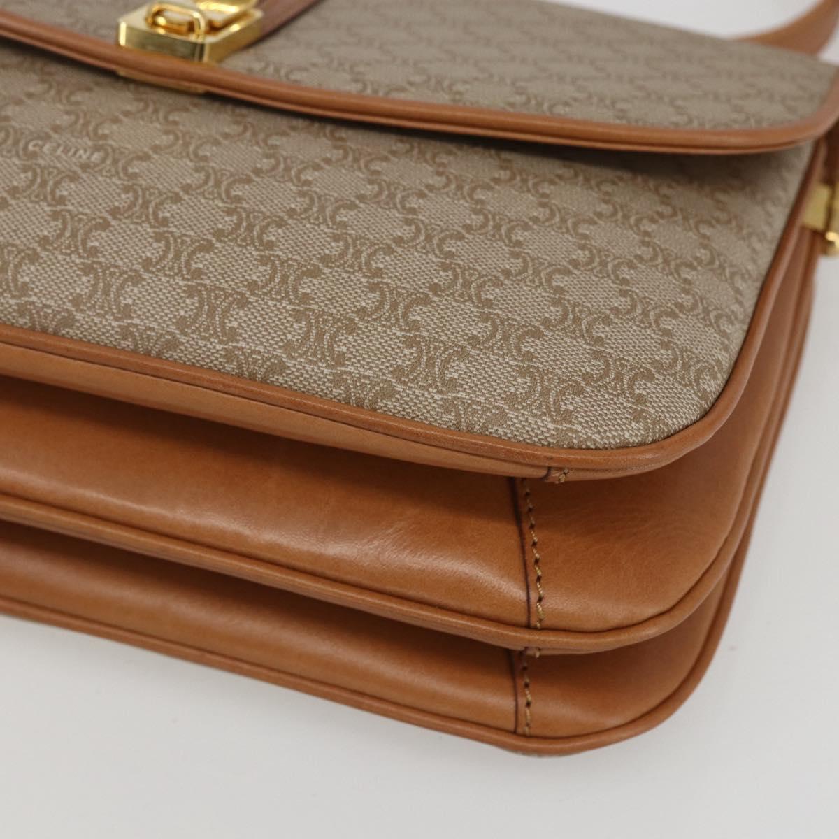 CELINE Macadam Canvas Shoulder Bag PVC Beige Gold Auth ka469
