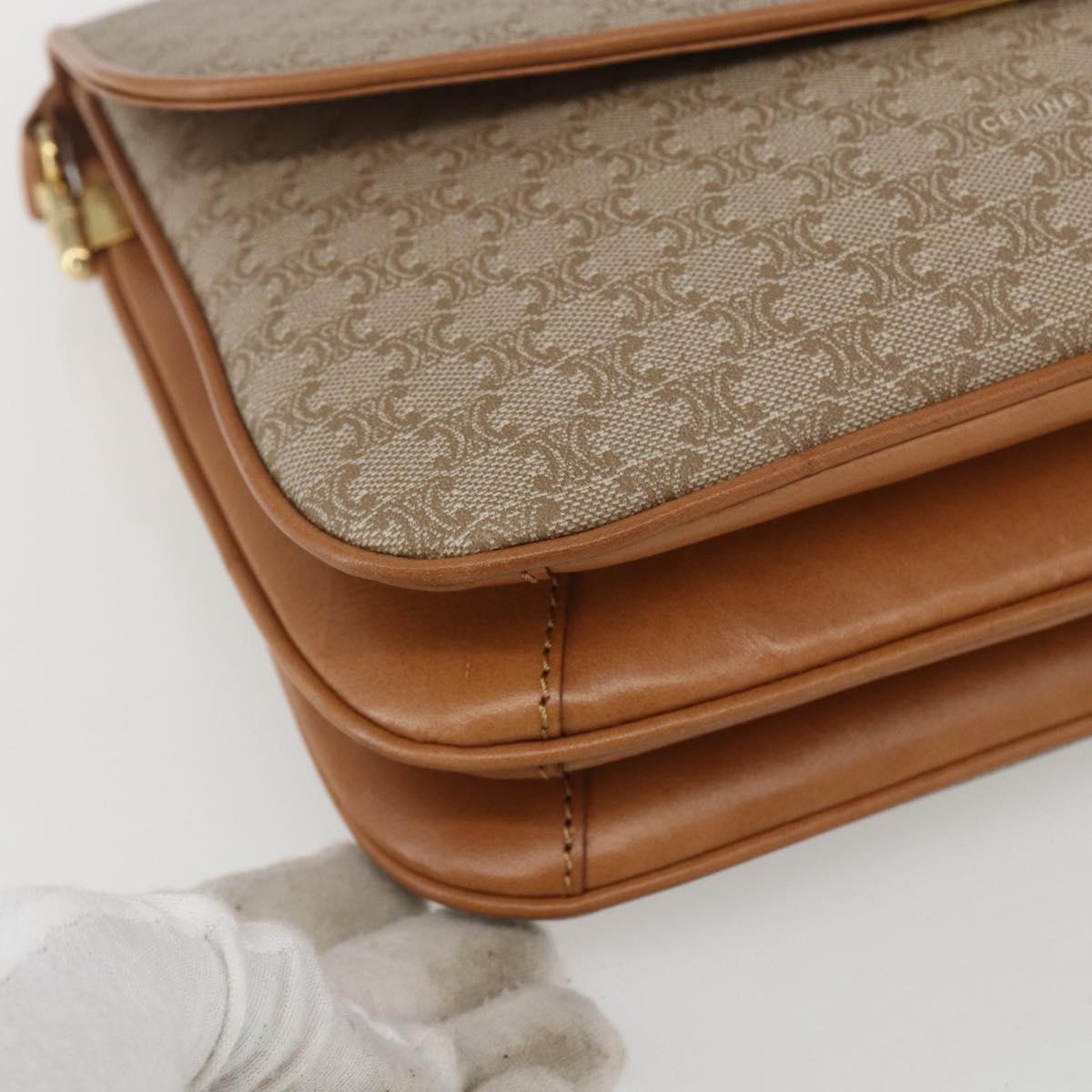 CELINE Macadam Canvas Shoulder Bag PVC Beige Gold Auth ka469