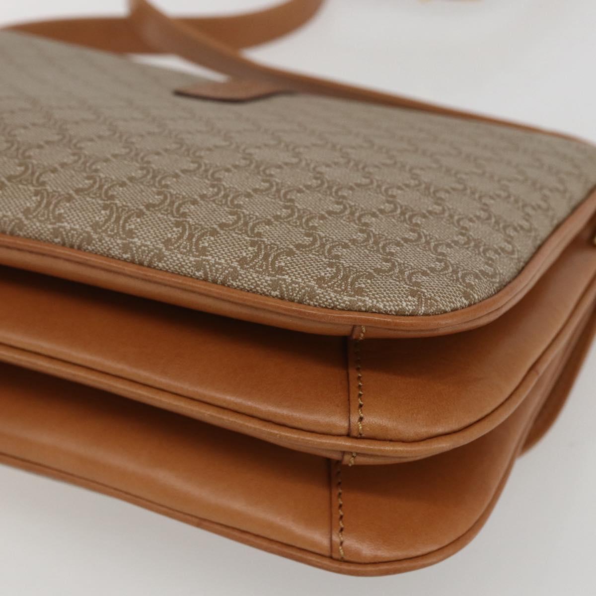 CELINE Macadam Canvas Shoulder Bag PVC Beige Gold Auth ka469