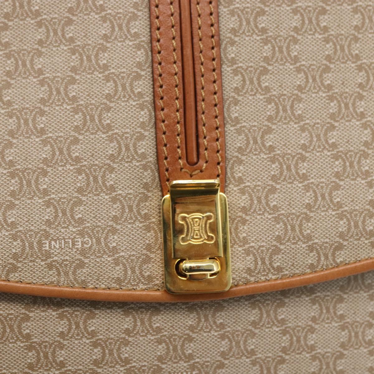 CELINE Macadam Canvas Shoulder Bag PVC Beige Gold Auth ka469