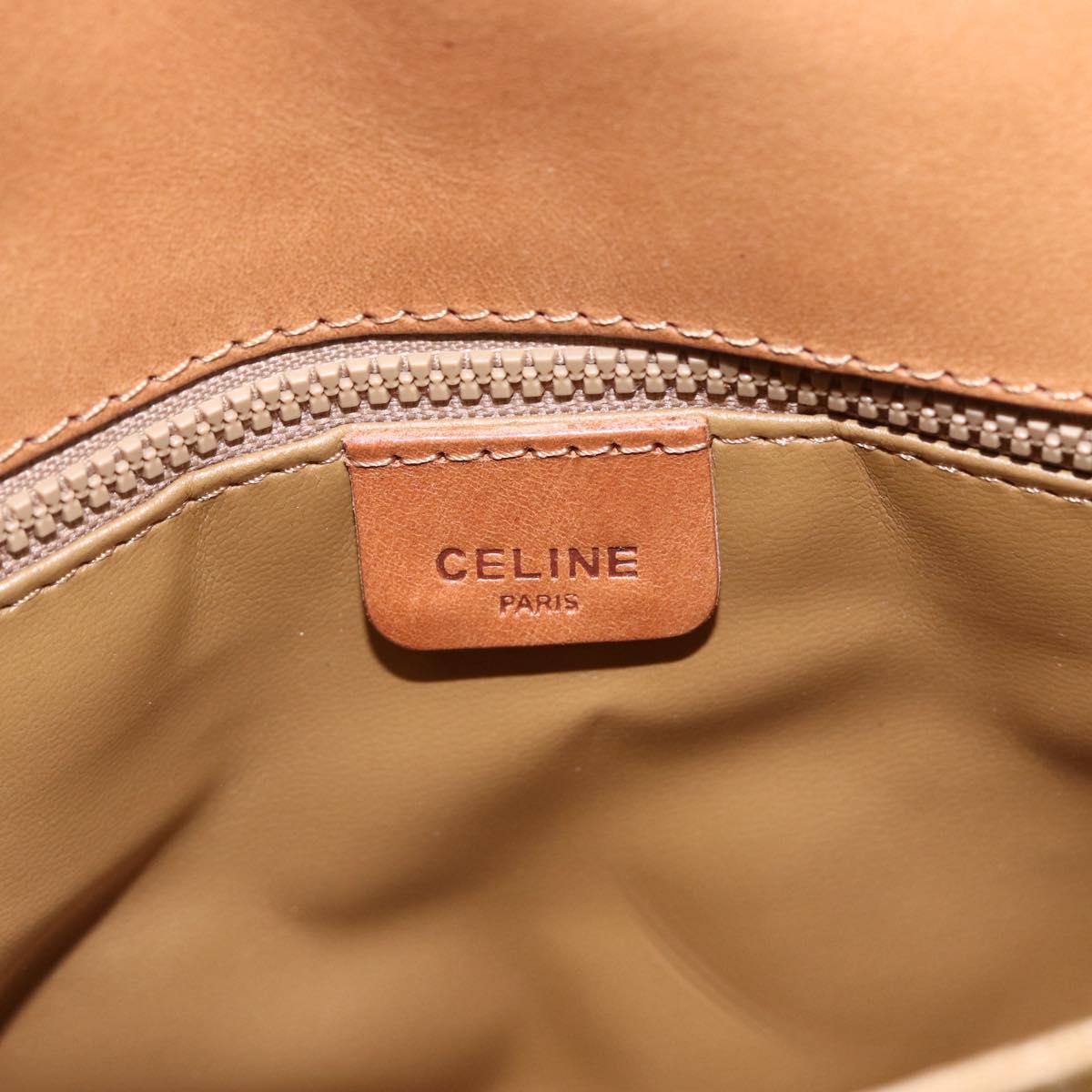 CELINE Macadam Canvas Shoulder Bag PVC Beige Gold Auth ka469