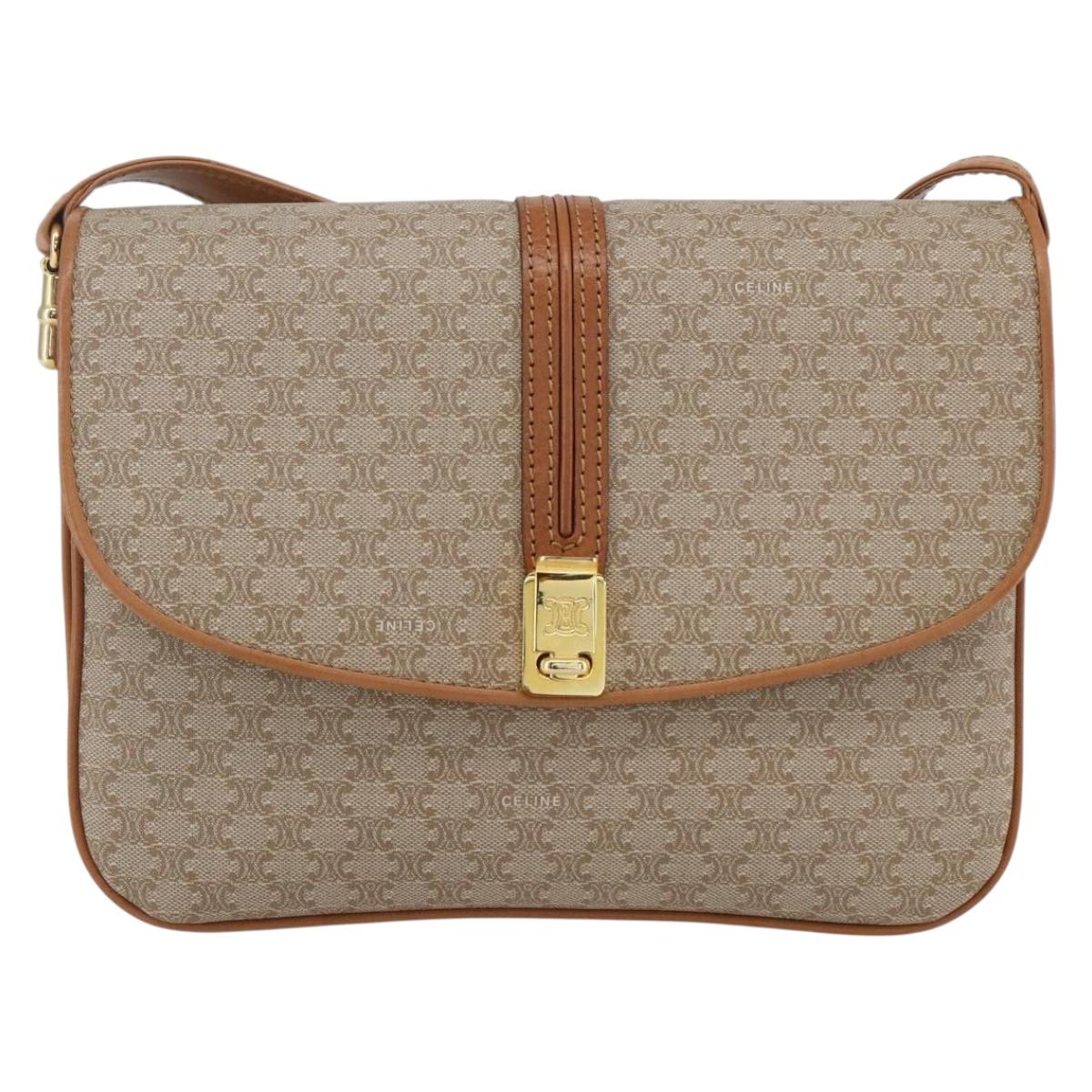 CELINE Macadam Canvas Shoulder Bag PVC Beige Gold Auth ka469