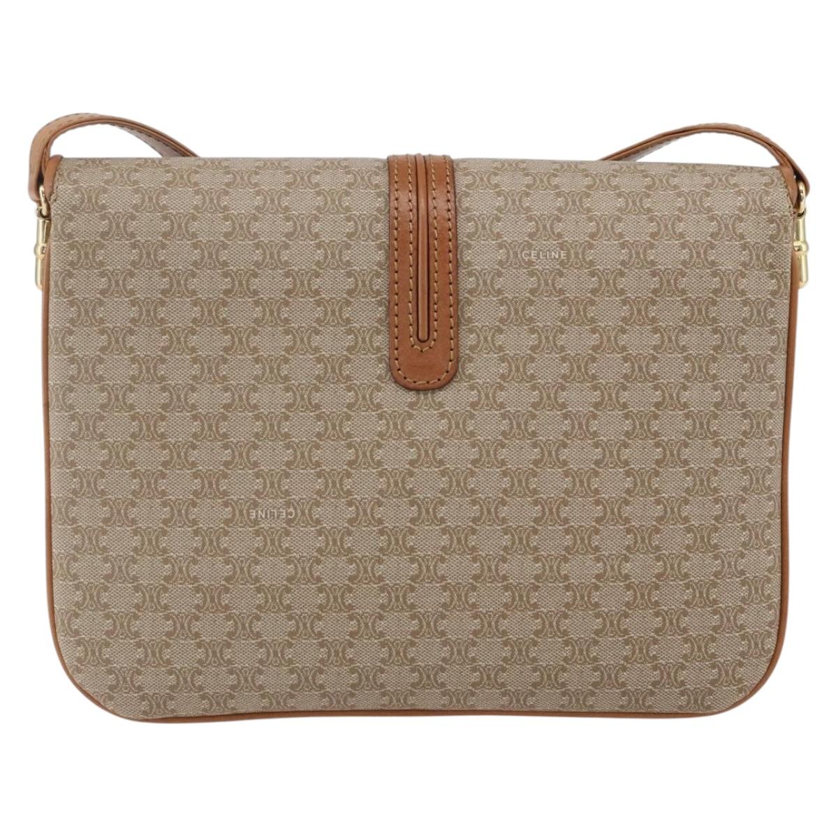 CELINE Macadam Canvas Shoulder Bag PVC Beige Gold Auth ka469