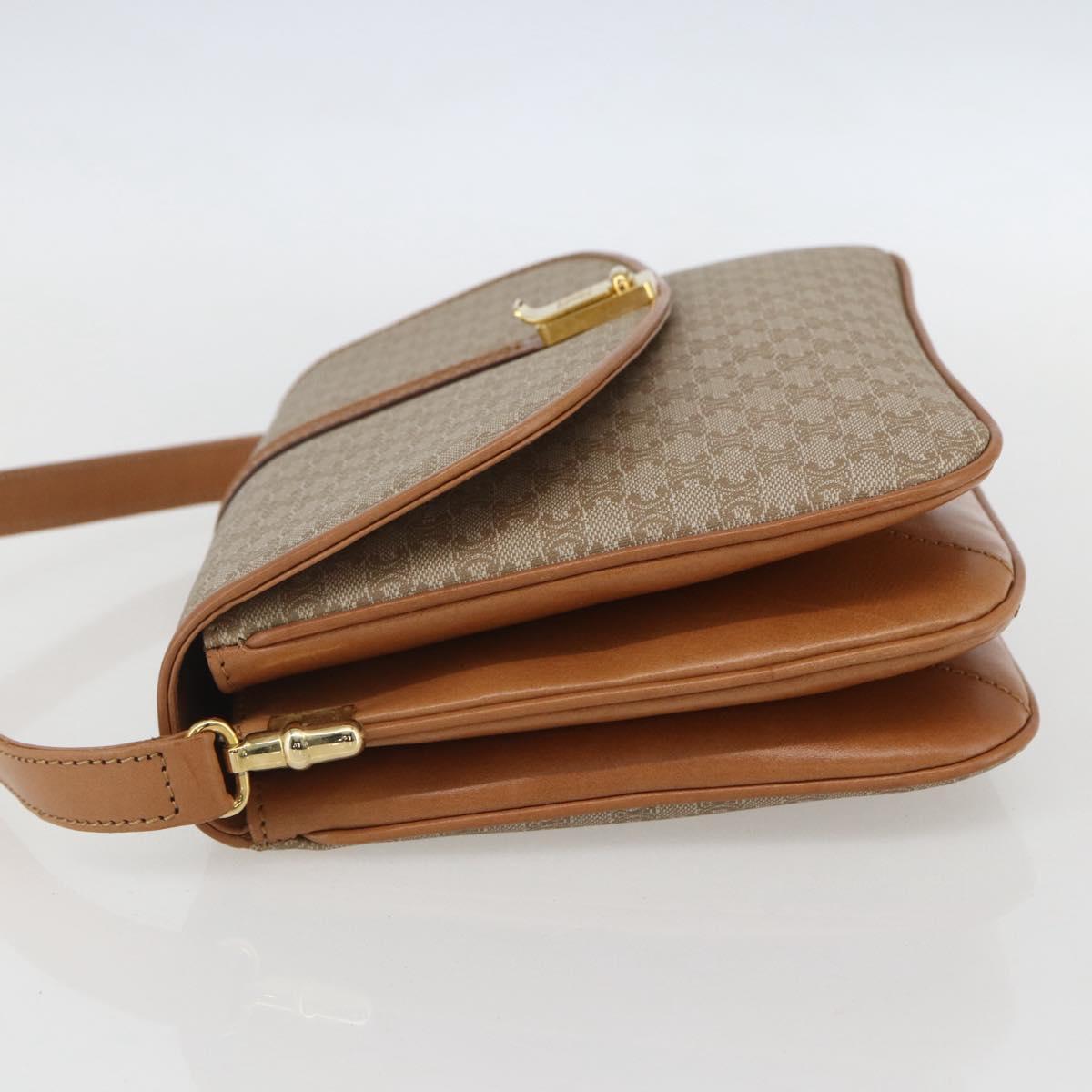 CELINE Macadam Canvas Shoulder Bag PVC Beige Gold Auth ka469