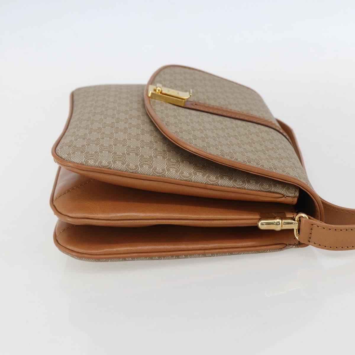 CELINE Macadam Canvas Shoulder Bag PVC Beige Gold Auth ka469