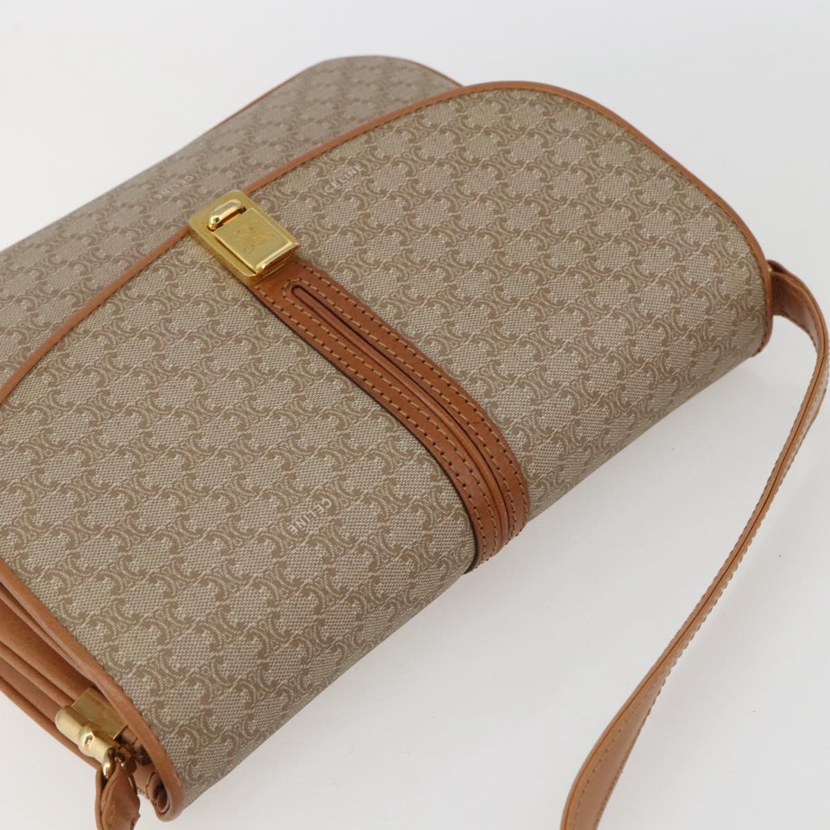 CELINE Macadam Canvas Shoulder Bag PVC Beige Gold Auth ka469