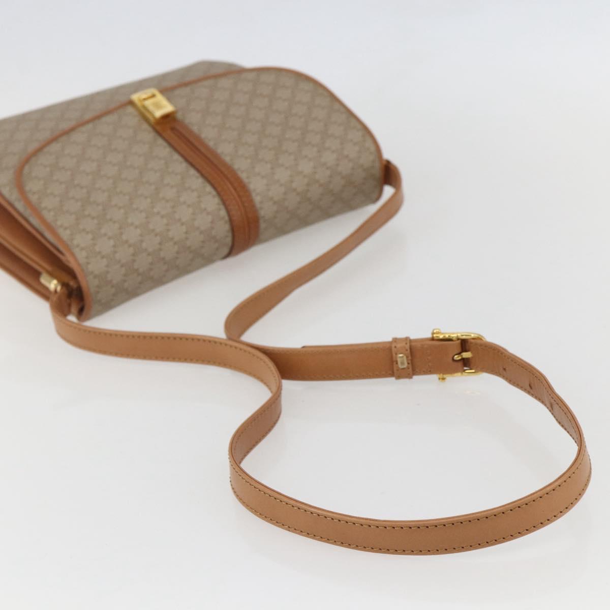 CELINE Macadam Canvas Shoulder Bag PVC Beige Gold Auth ka469