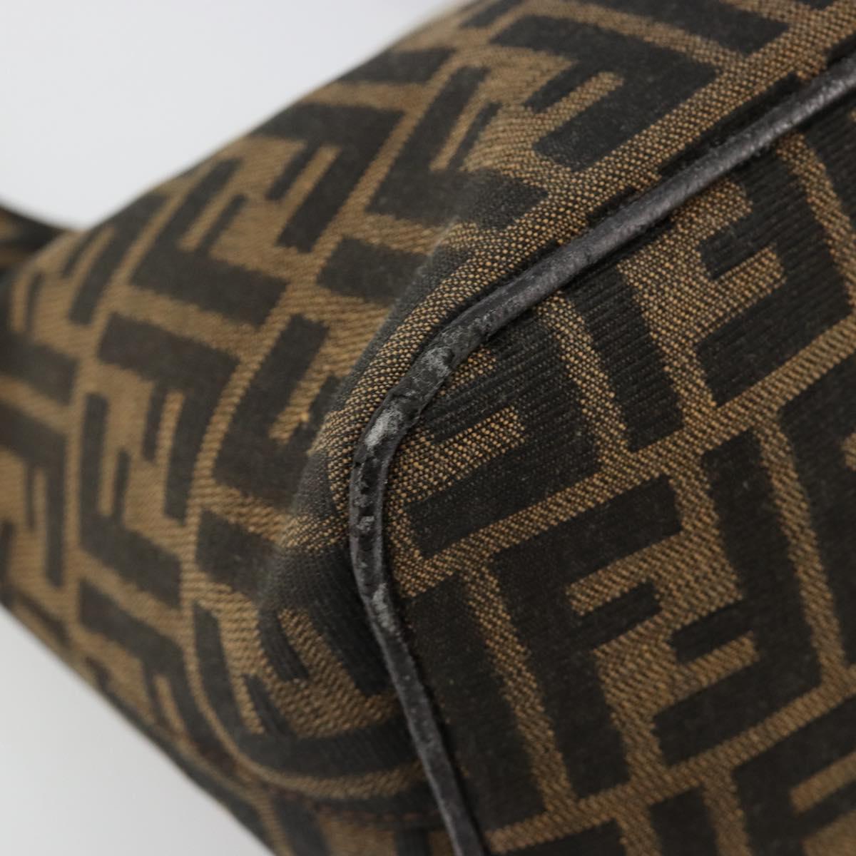 FENDI Zucca Canvas Hand Bag Brown Black Silver Auth ka4694A