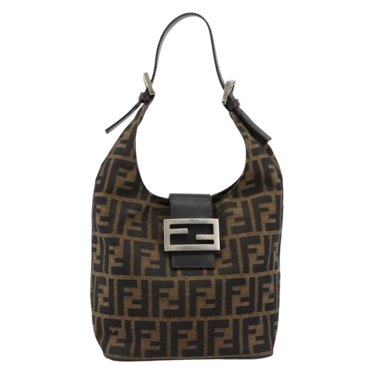 FENDI Zucca Canvas Hand Bag Brown Black Silver Auth ka4694A