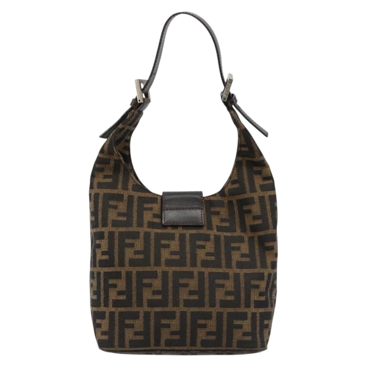 FENDI Zucca Canvas Hand Bag Brown Black Silver Auth ka4694A