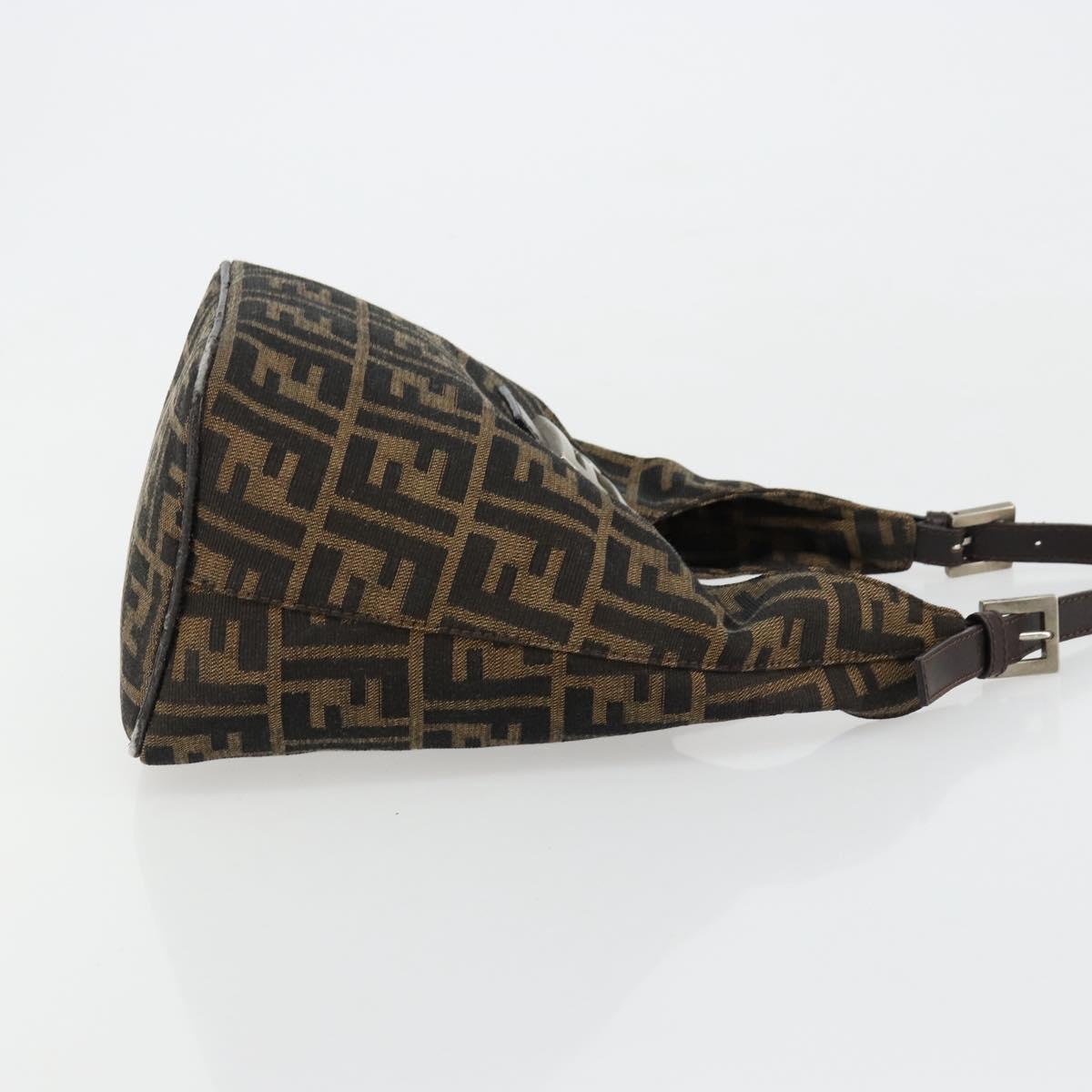 FENDI Zucca Canvas Hand Bag Brown Black Silver Auth ka4694A
