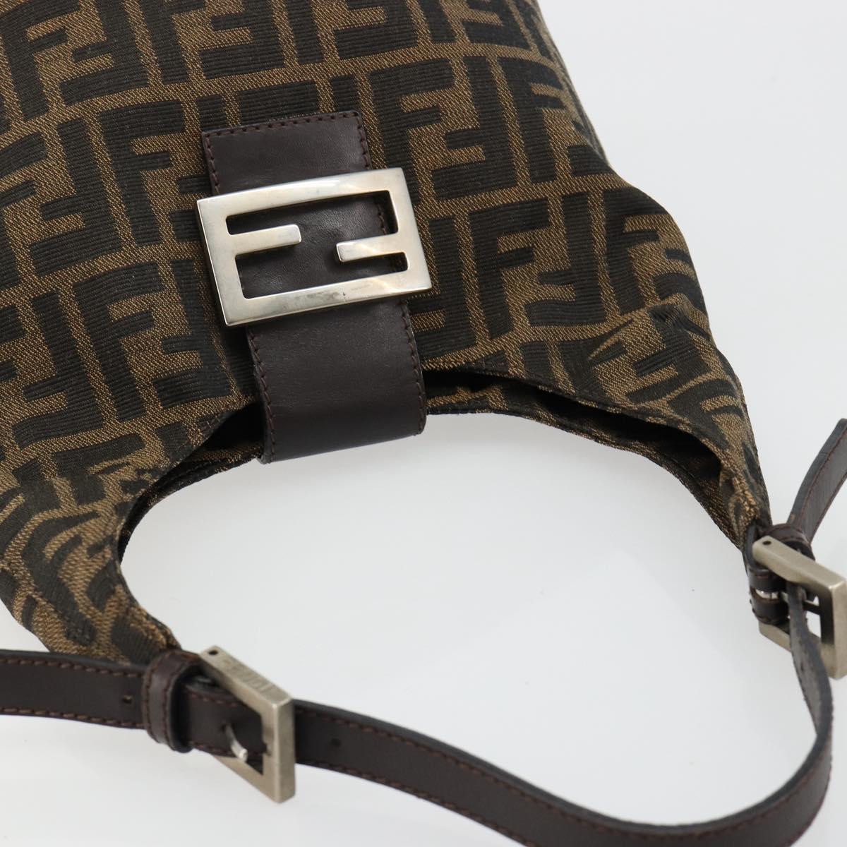 FENDI Zucca Canvas Hand Bag Brown Black Silver Auth ka4694A