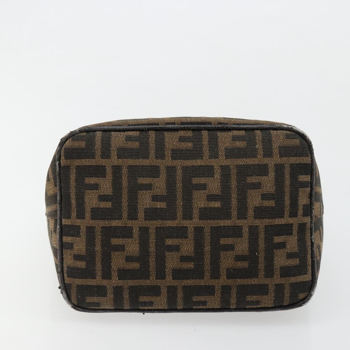 FENDI Zucca Canvas Hand Bag Brown Black Silver Auth ka4694A