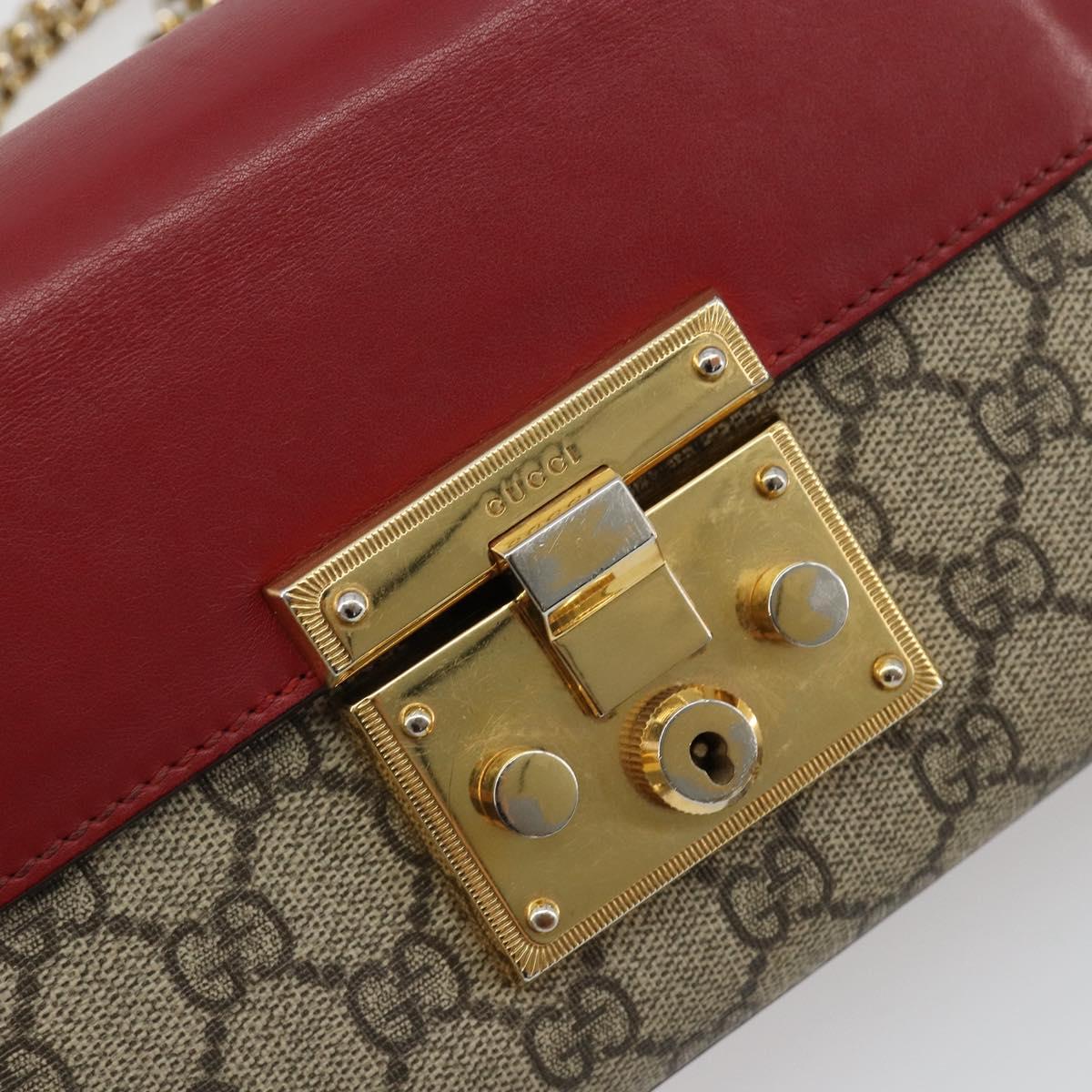 GUCCI GG Supreme Chain Shoulder Bag PVC Red Gold pink 409487 Auth ka4696