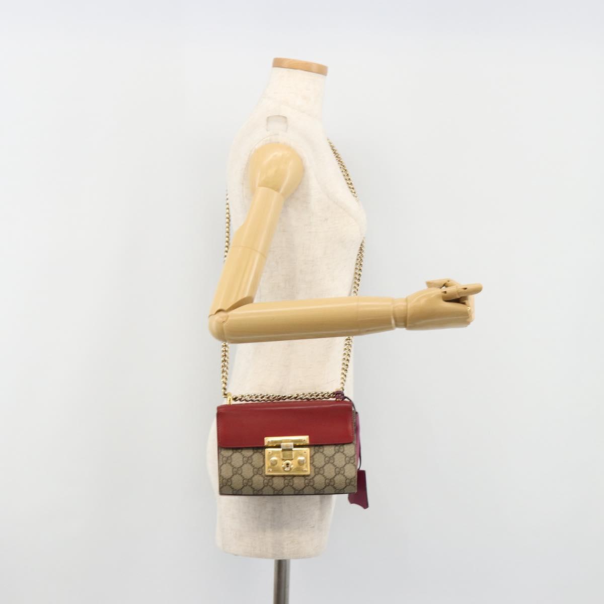 GUCCI GG Supreme Chain Shoulder Bag PVC Red Gold pink 409487 Auth ka4696