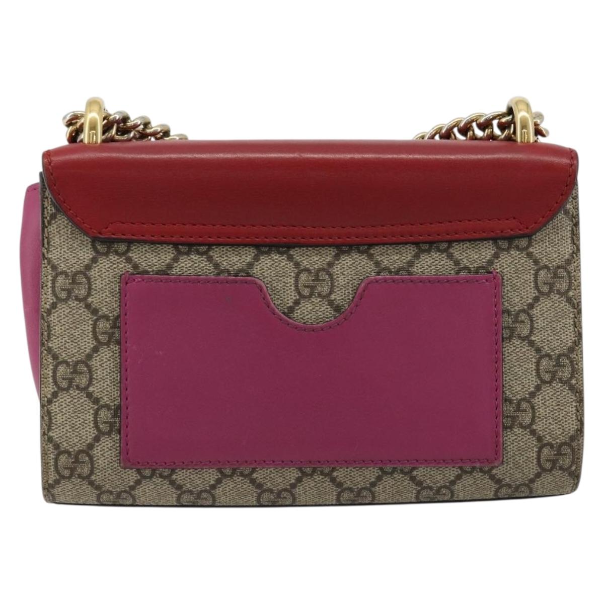 GUCCI GG Supreme Chain Shoulder Bag PVC Red Gold pink 409487 Auth ka4696