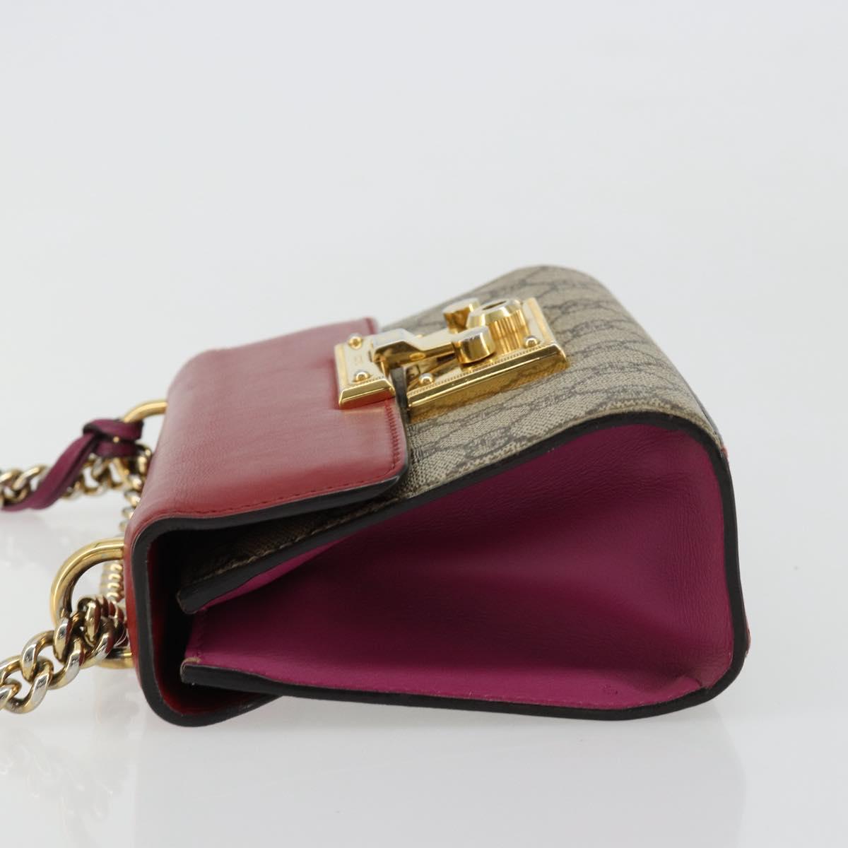 GUCCI GG Supreme Chain Shoulder Bag PVC Red Gold pink 409487 Auth ka4696