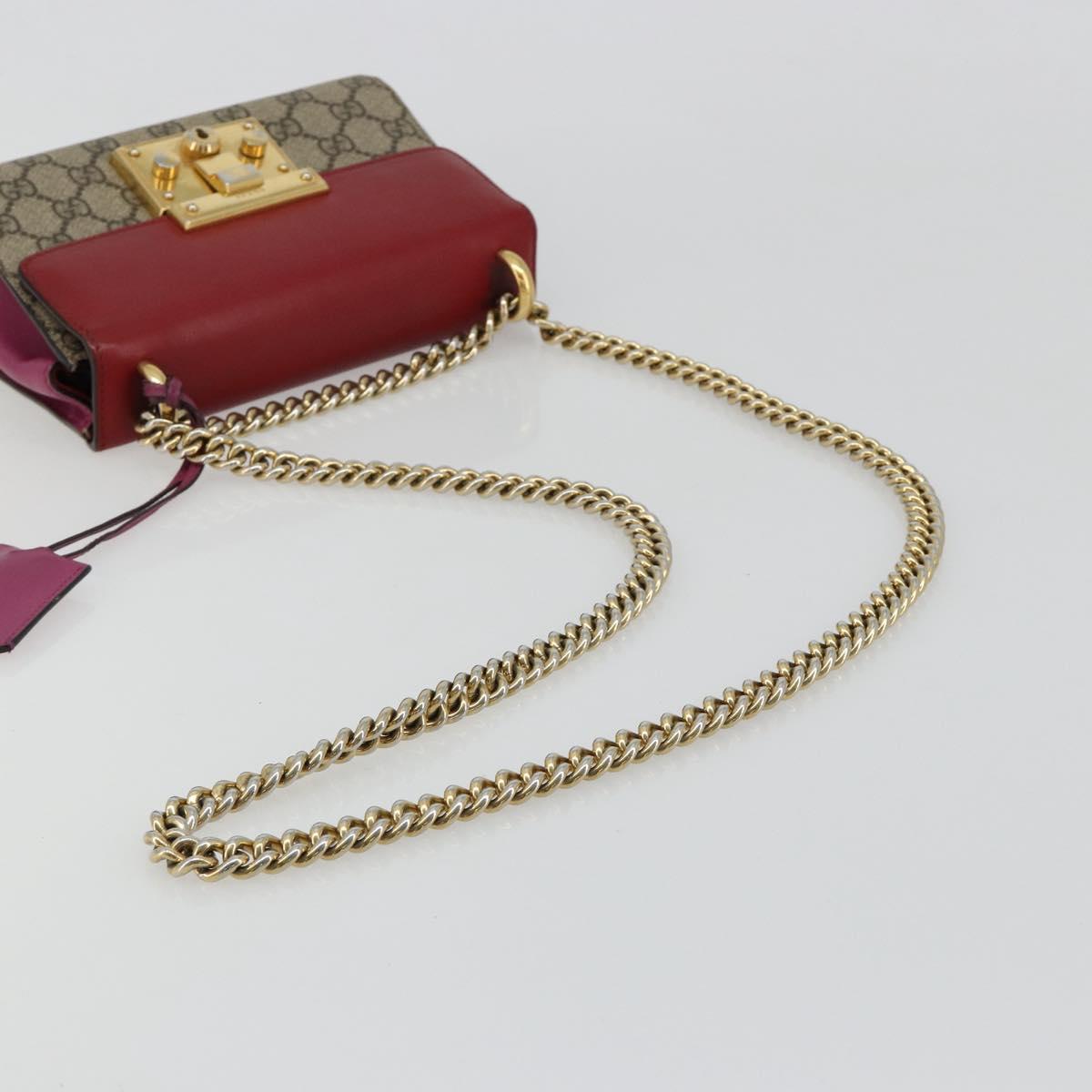 GUCCI GG Supreme Chain Shoulder Bag PVC Red Gold pink 409487 Auth ka4696