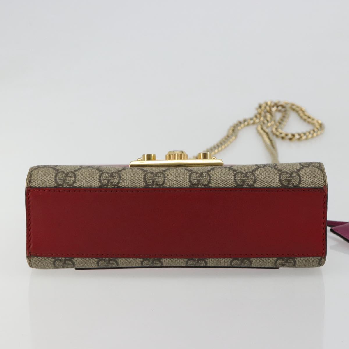 GUCCI GG Supreme Chain Shoulder Bag PVC Red Gold pink 409487 Auth ka4696