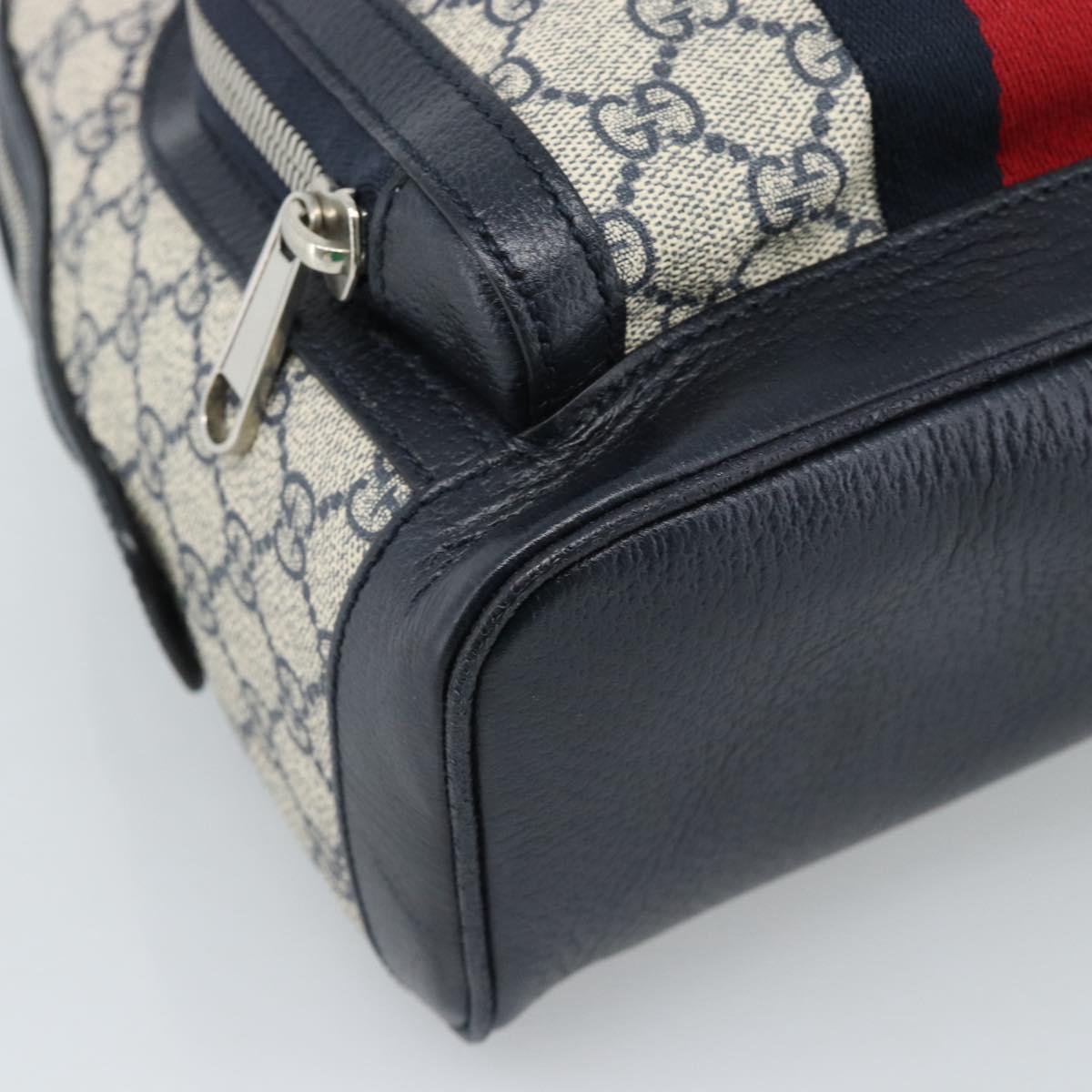 GUCCI GG Supreme Sherry Line Backpack PVC Navy Silver Red 547965 Auth ka4697SAM