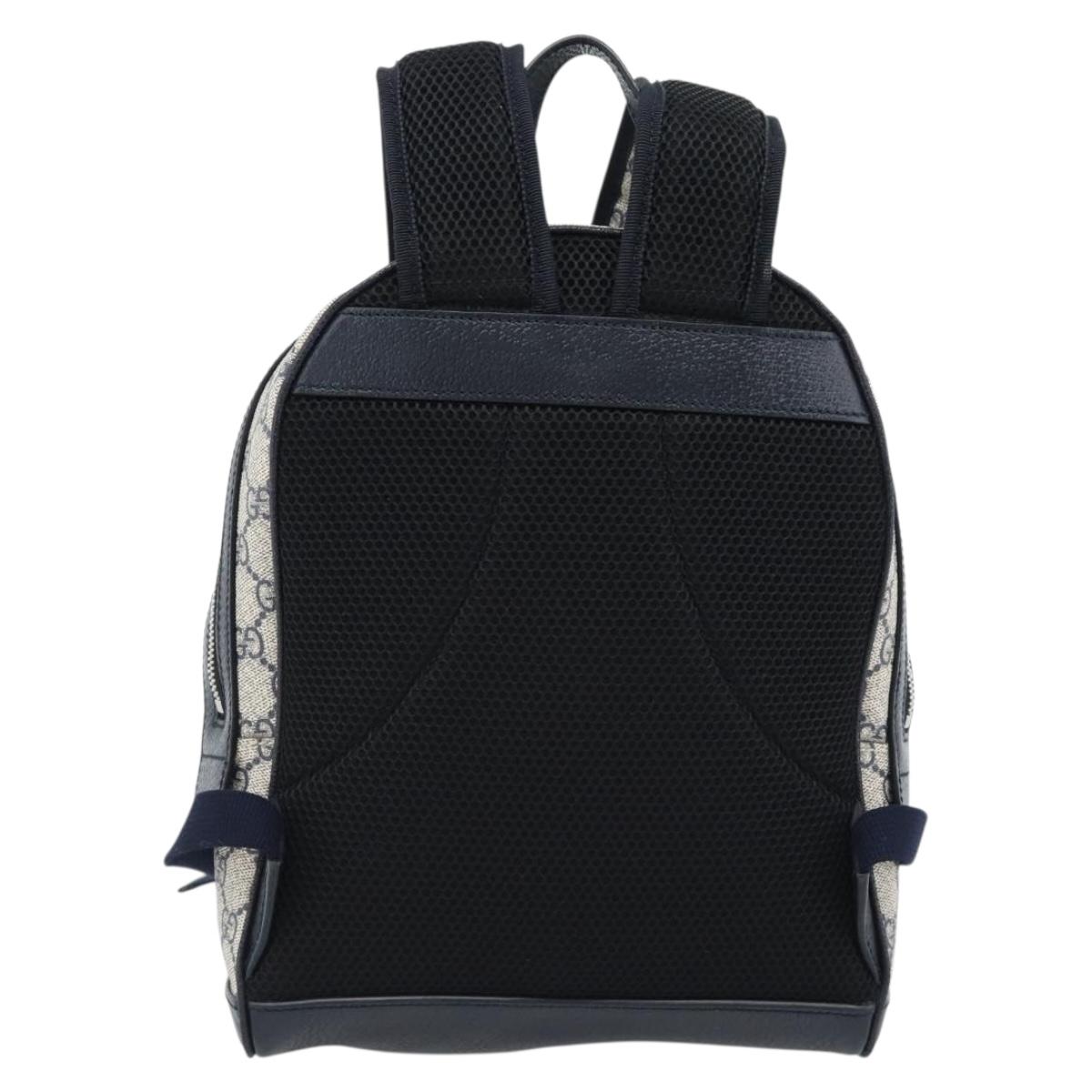 GUCCI GG Supreme Sherry Line Backpack PVC Navy Silver Red 547965 Auth ka4697SAM