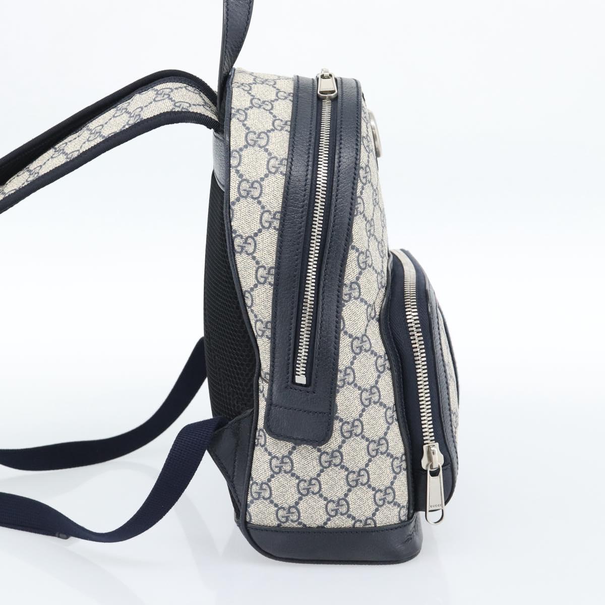 GUCCI GG Supreme Sherry Line Backpack PVC Navy Silver Red 547965 Auth ka4697SAM