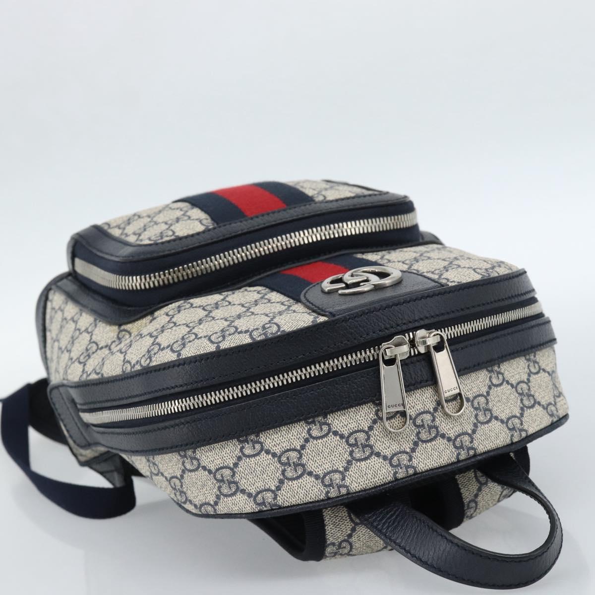 GUCCI GG Supreme Sherry Line Backpack PVC Navy Silver Red 547965 Auth ka4697SAM