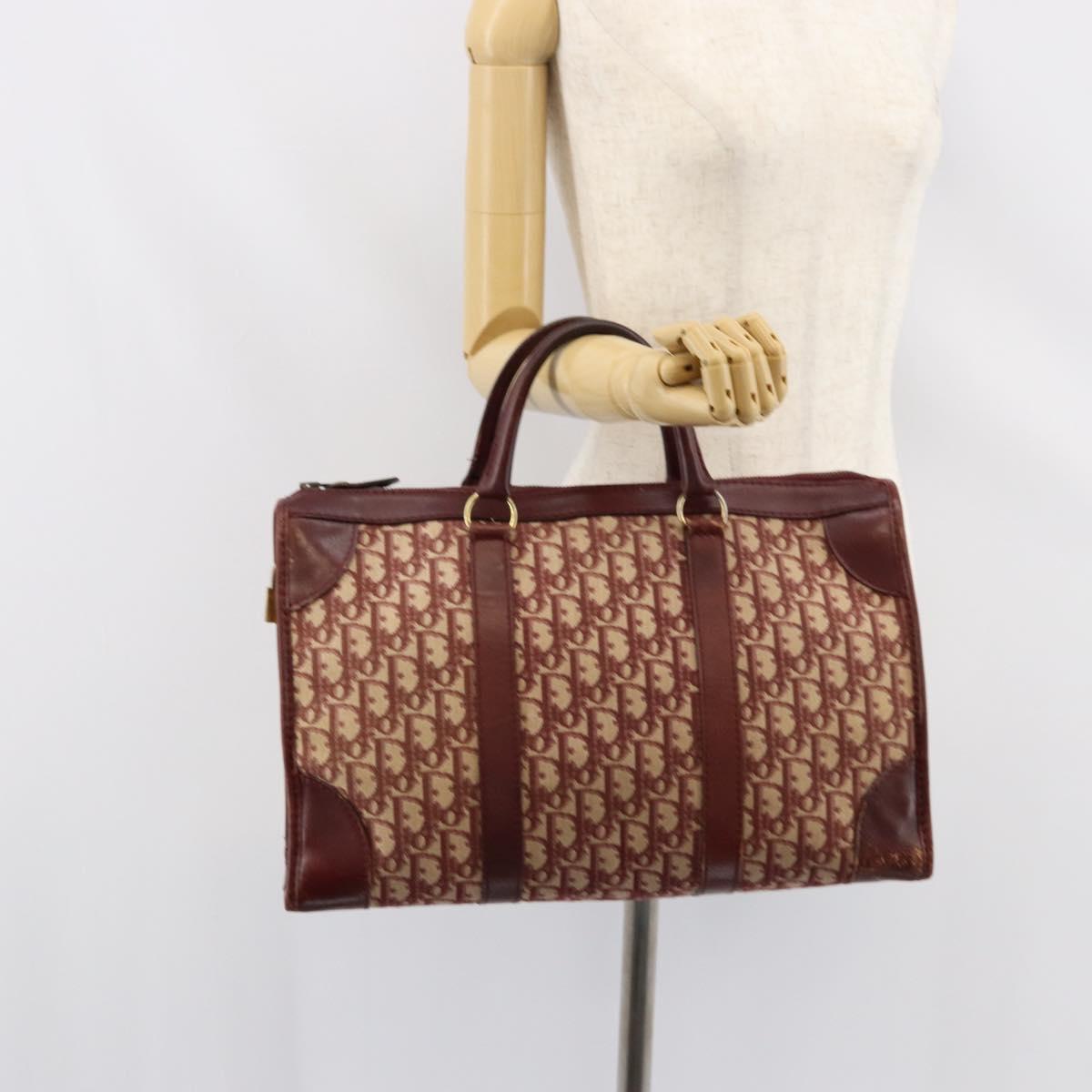 Christian Dior Trotter Canvas Hand Bag Red Gold Auth ka470